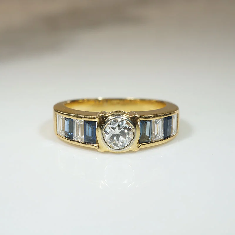 Women’s stackable engagement rings-Bold Diamond & Sapphire 18k Gold Band