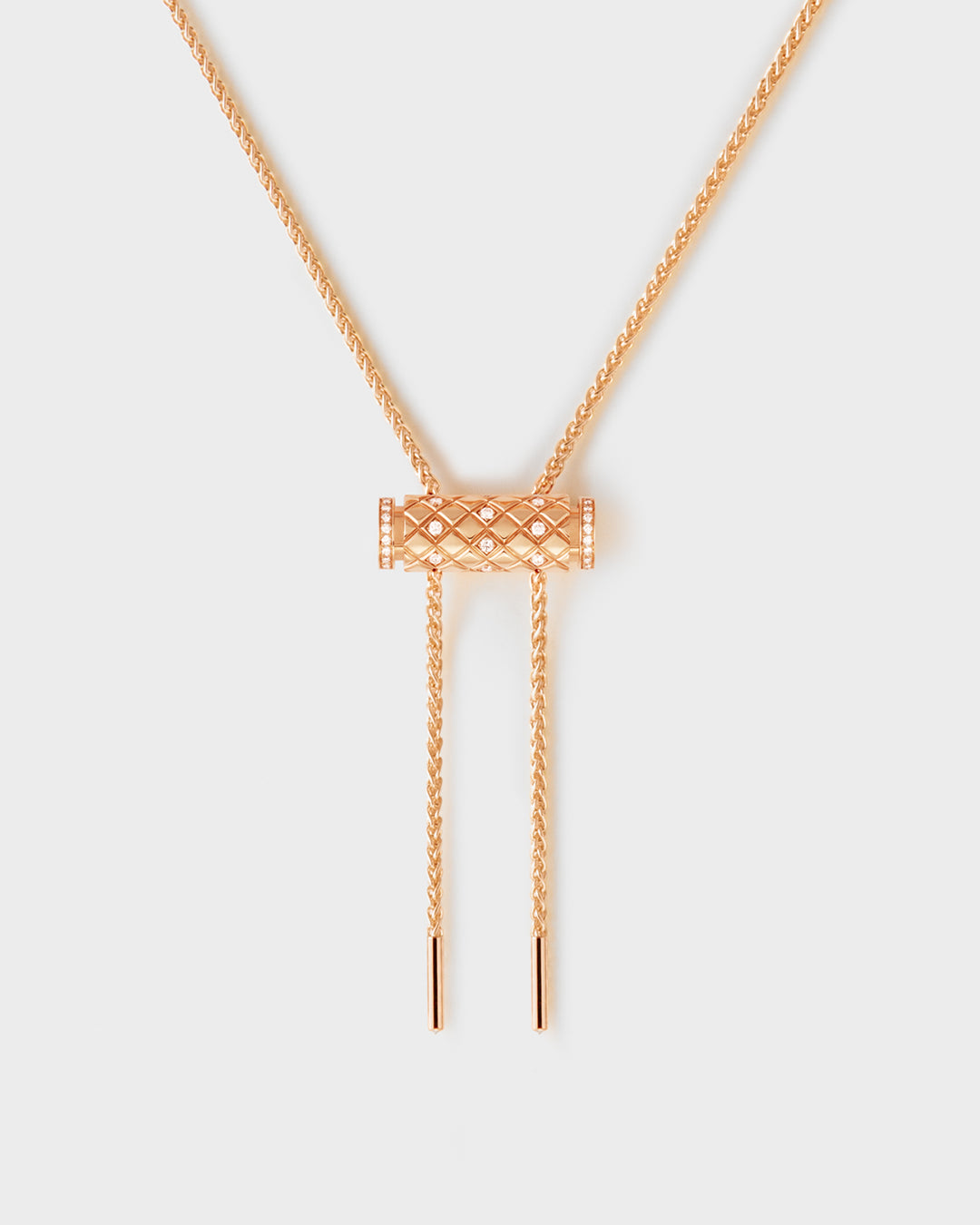 Women’s pendant necklaces-Semi-Paved Latch Pendant on MM Chain in Rose Gold