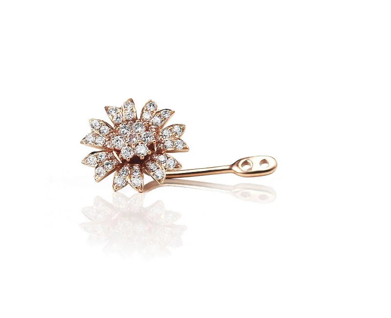 Women’s wedding earrings-Large Flower 18K Rosegold, Gold or Whitegold Earring-pendant w. Diamonds