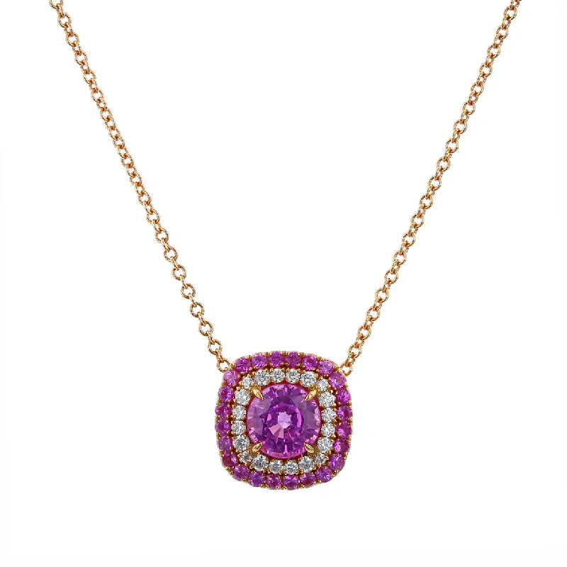 Women’s statement gemstone necklaces-Pink Sapphire and Diamond Pendant