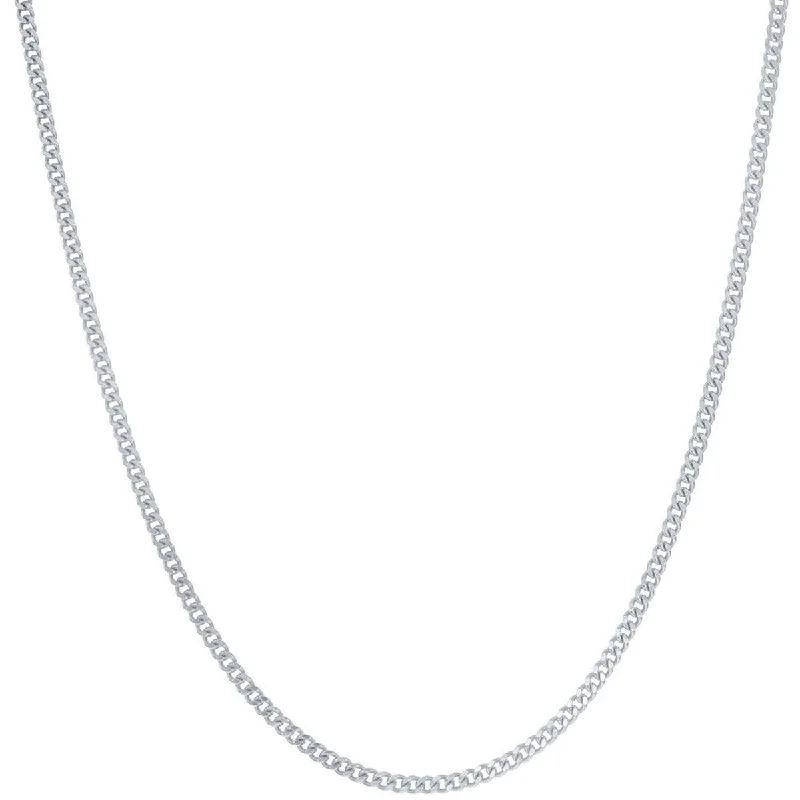 Women’s birthstone necklaces-Classic Unisex Chain - Rhodium Plated Sterling Silver Curb 050, 20 inch | Q-5452-20