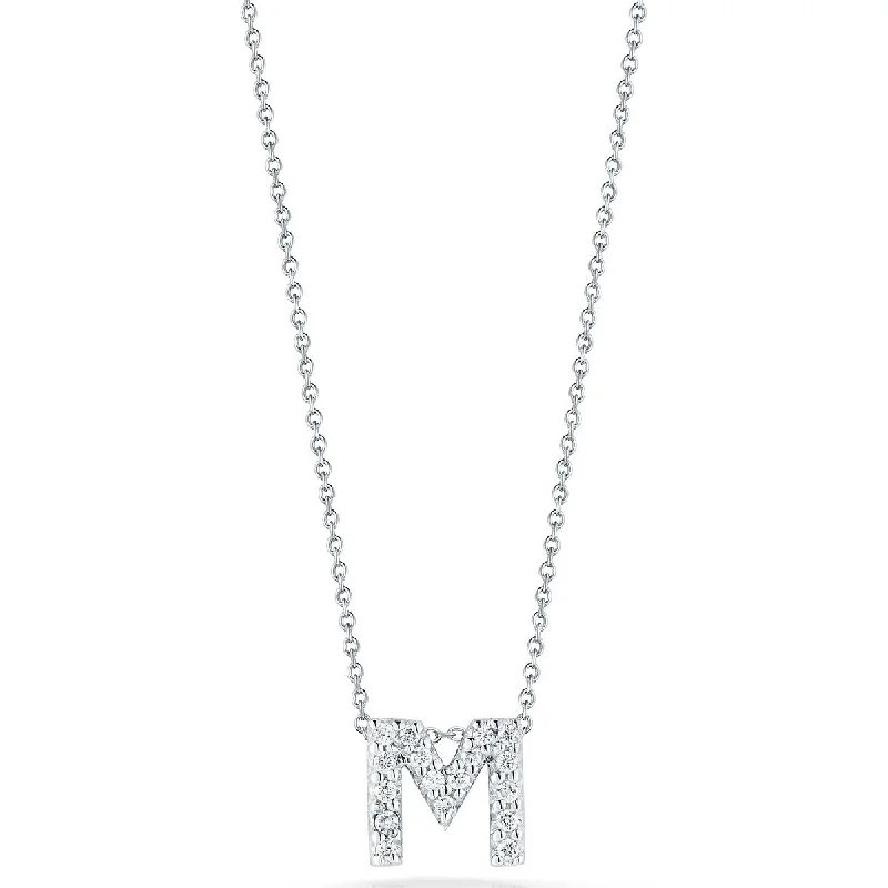 Women’s antique necklaces-Love Letter M Pendant with Diamonds