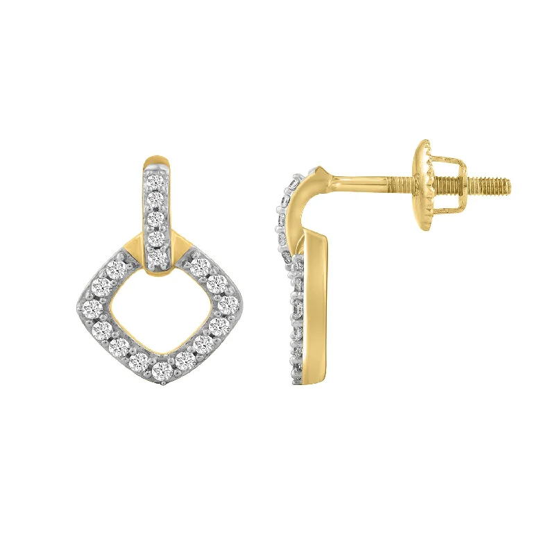 Women’s two-tone earrings-LADIES EARRINGS 0.20CT ROUND DIAMOND 10K YELLOW GOLD