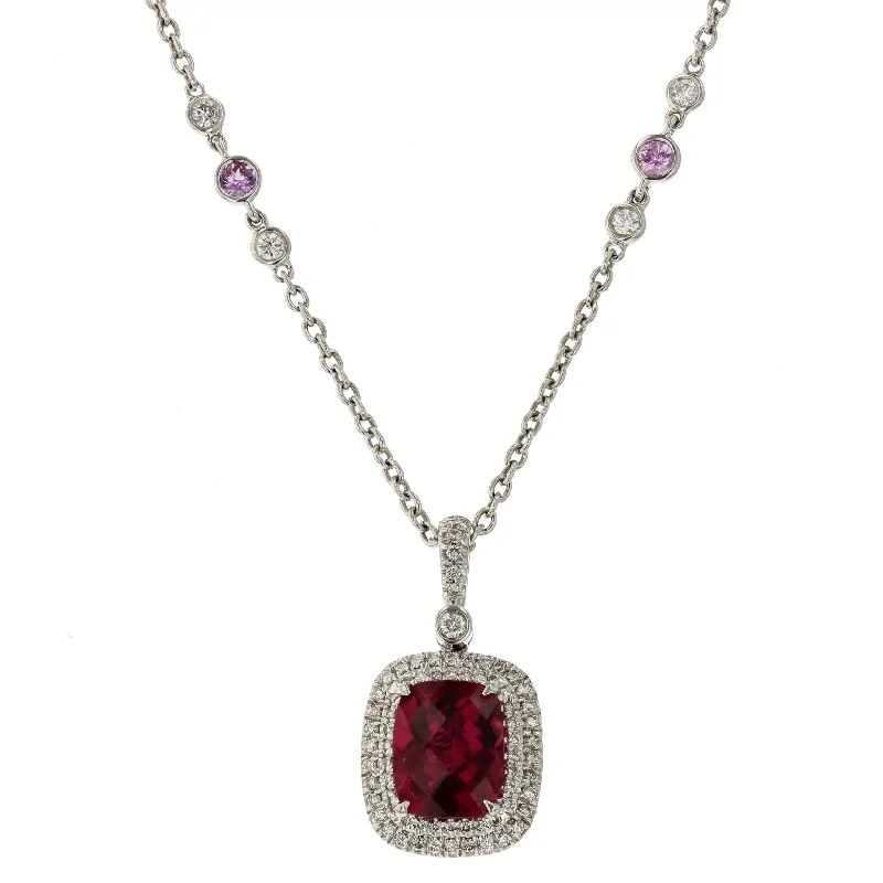 Women’s pearl necklaces-Rubellite, Pink Sapphire and Diamond Pendant