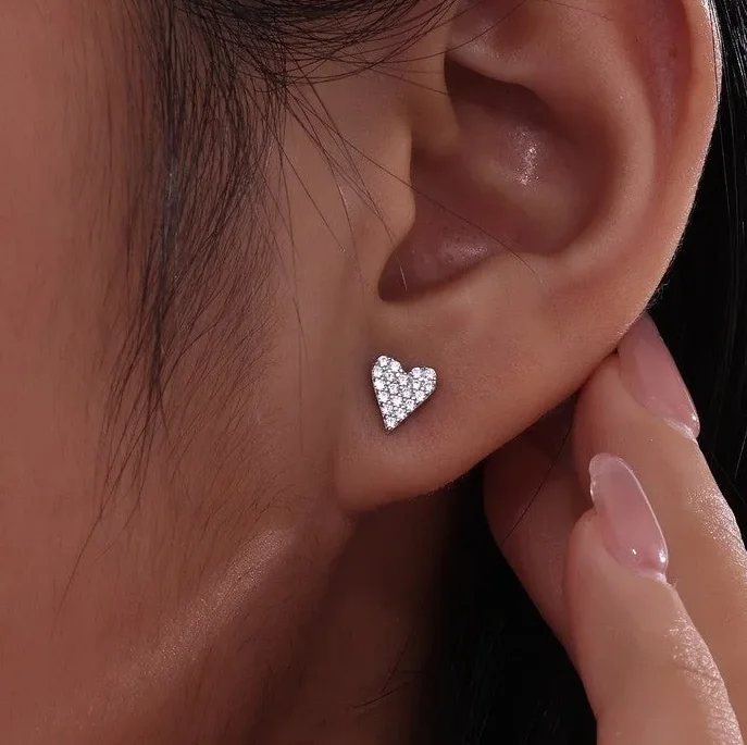 Women’s simple stud earrings-Pave Heart Stud Earrings