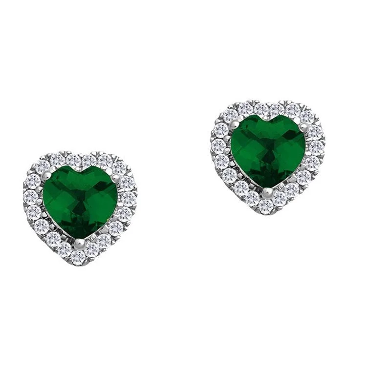 Women’s gemstone earrings-5MM Simulated Emerald and White Sapphire Stud Earrings in 10KT White Gold