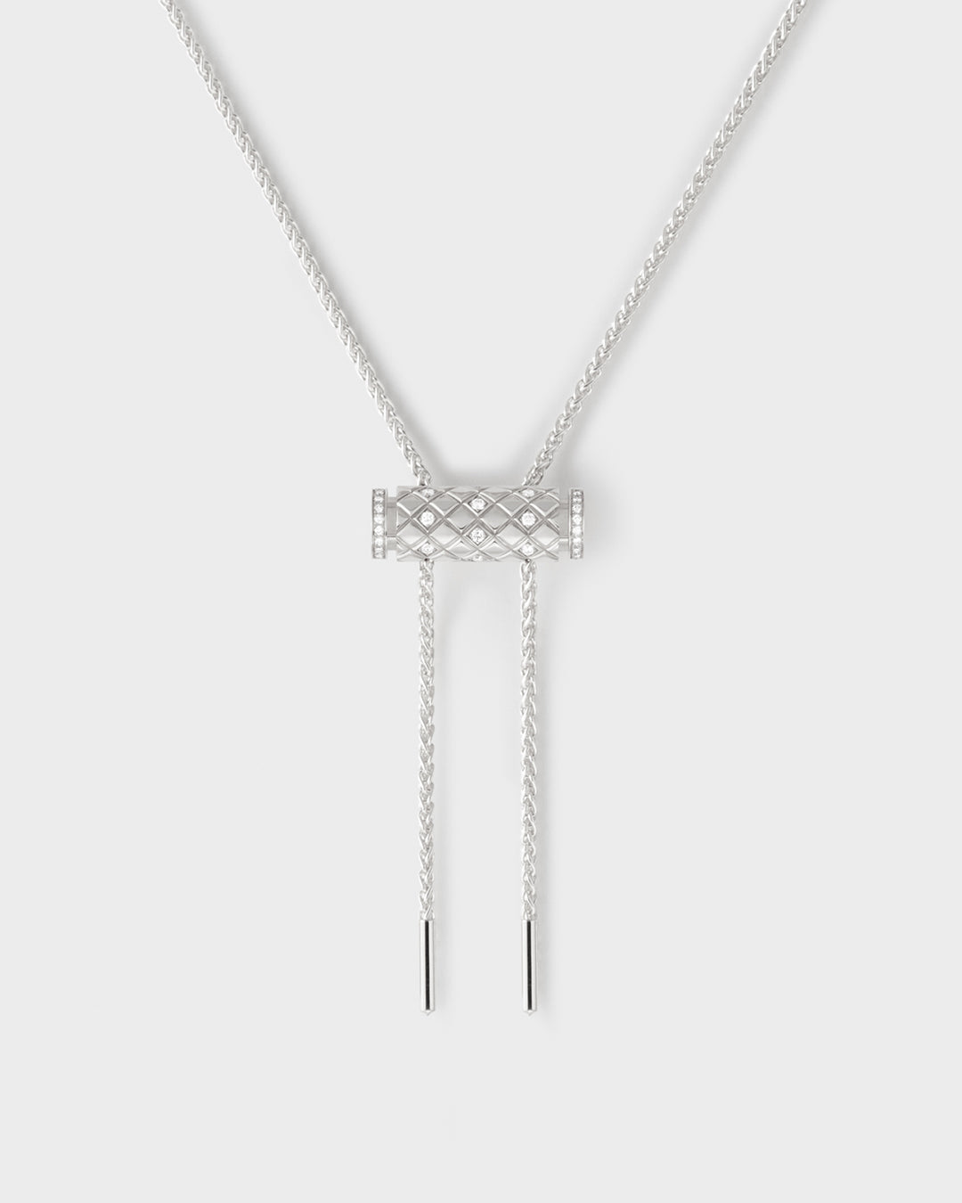 Women’s long necklaces-Semi-Paved Latch Pendant on MM Chain in White Gold