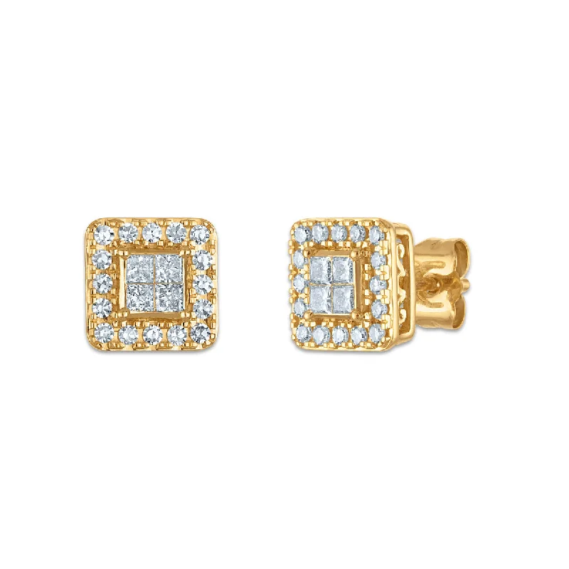 Women’s butterfly earrings-Red Hot Deal 1/2 CTW Princess Cut Lab Grown Diamond Stud Halo Earrings in 14KT Yellow Gold