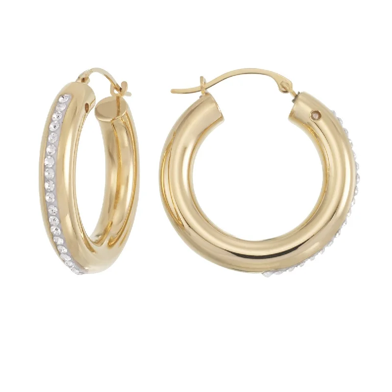 Women’s dangle earrings-Gold Luxe Crystal Hoop Earrings in 10KT Yellow Gold Over Resin