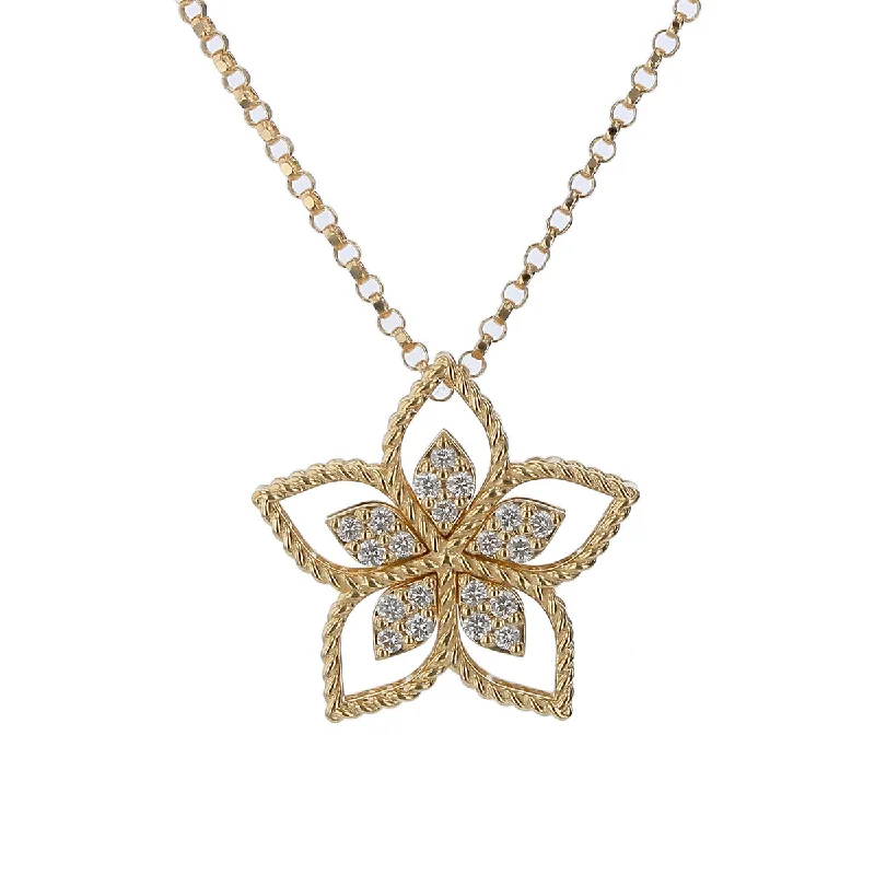 Women’s silver collar necklaces-Vernazza Diamond Flower Pendant in 18K Yellow Gold, 18in