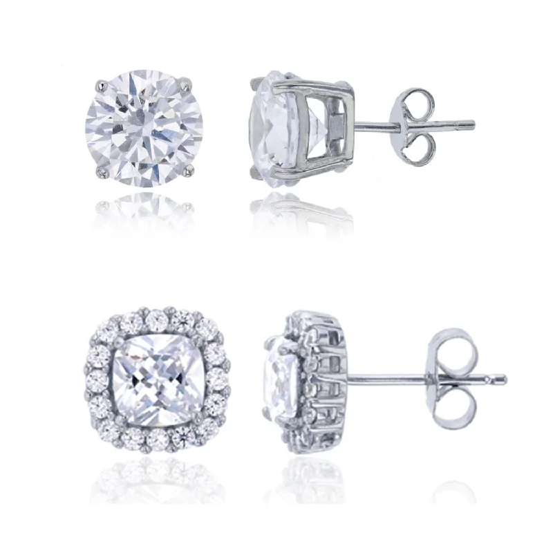 Women’s trendy stud earrings-Sterling Silver Cubic Zirconia 8MM Stud 2-Pair Set Earrings