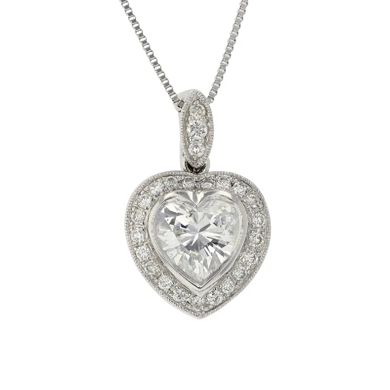 Women’s clasp necklaces-Platinum Heart Shape Diamond Halo Pendant