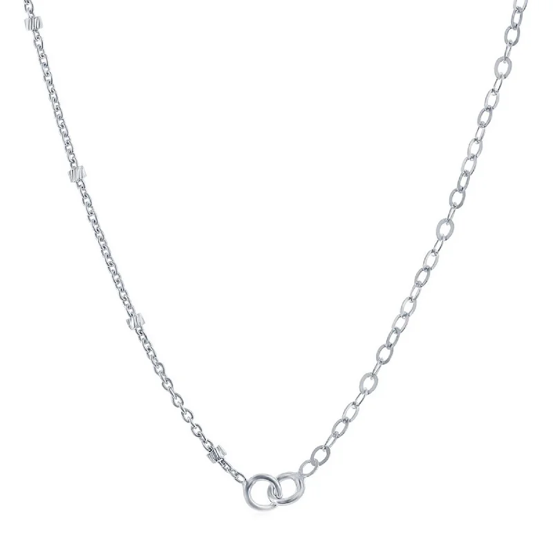 Women’s sterling silver necklaces-Links Of Italy Women's Chain - Silver Half Cable and Beads Design, 16 Inch | Q-5754-16