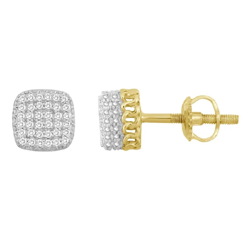 Women’s antique earrings-LADIES STUD EARRINGS 0.15CT ROUND DIAMOND 10K YELLOW GOLD