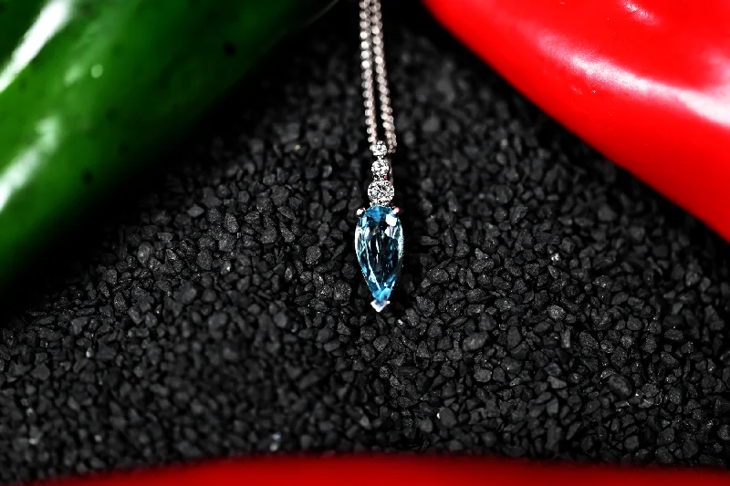 Women’s contemporary necklaces-1.36CT NATURAL PEAR AQUAMARINE AND DIAMOND PENDANT