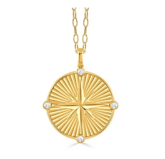 Women’s gold necklaces-Helios 0.14Ct Diamond Fluted Compass Pendant only in 18k Yellow Gold