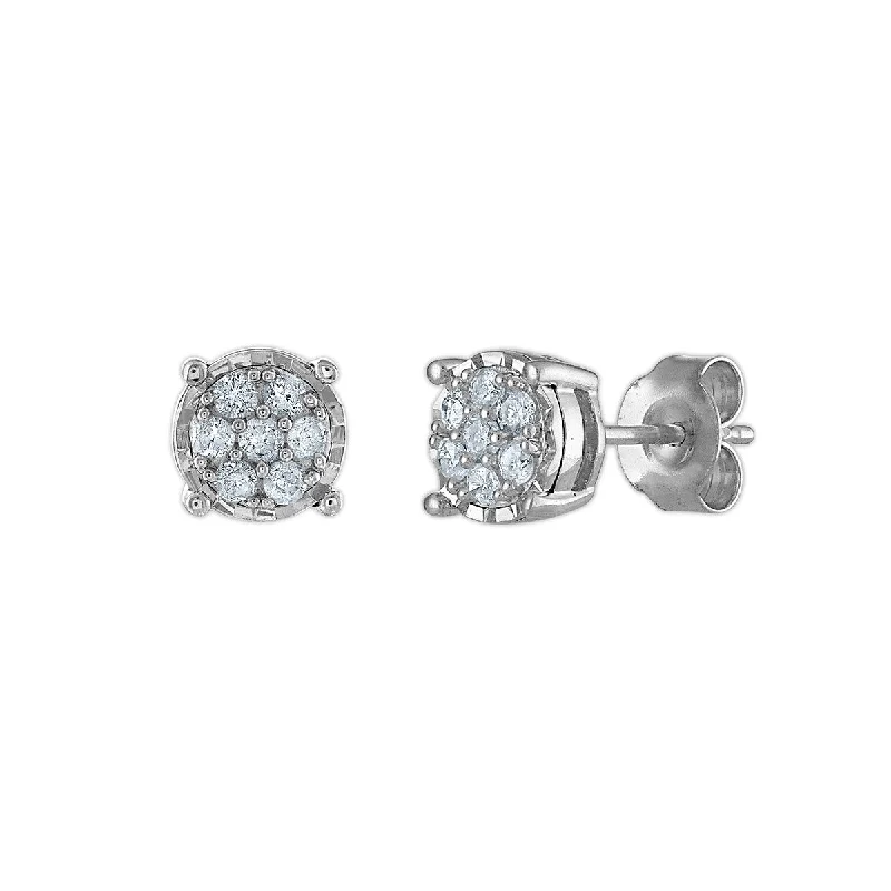 Women’s everyday earrings-1/4 CTW Diamond Cluster Stud Earrings in Rhodium Plated Sterling Silver