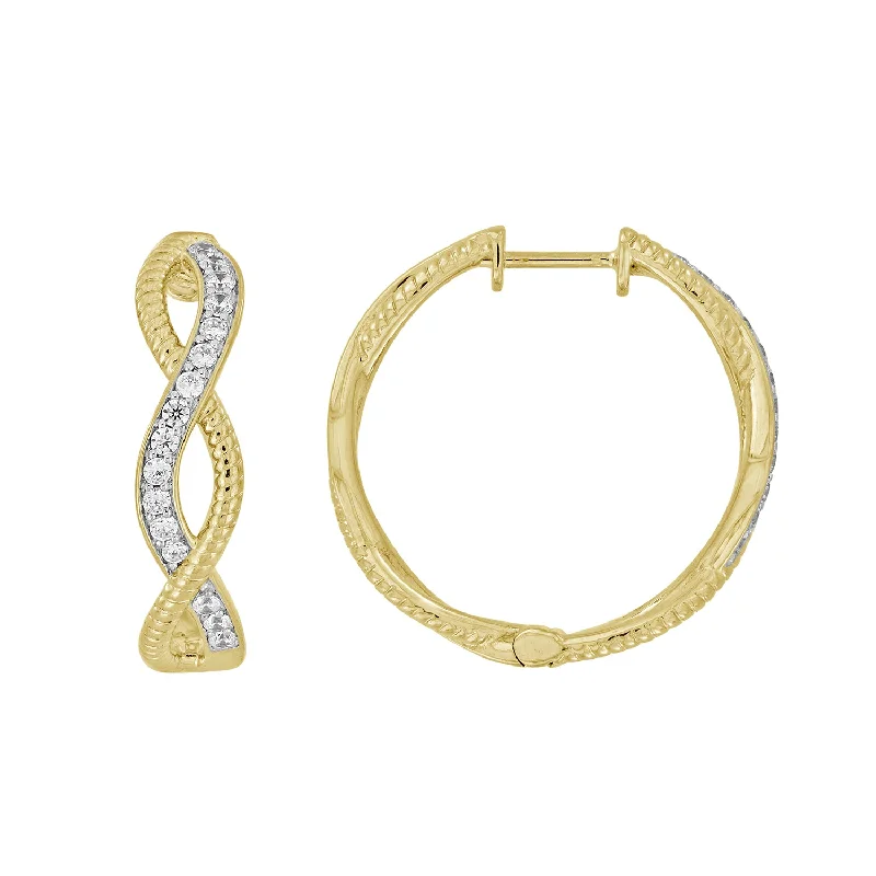 Women’s charm earrings-LADIES HOOPS EARRINGS 0.50CT ROUND DIAMOND 10K YELLOW GOLD