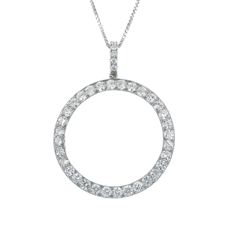 Women’s oval necklace pendants-Platinum and 18K White Gold Diamond Circle Pendant