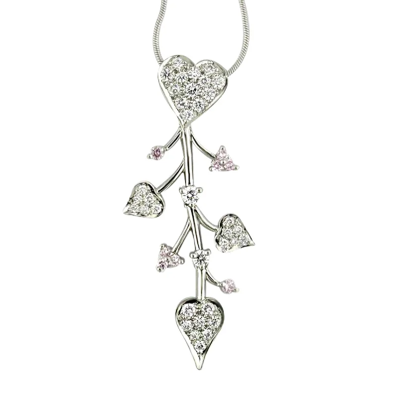 Women’s wedding necklaces-Platinum Pink Diamond Flexible Leaf Pendant