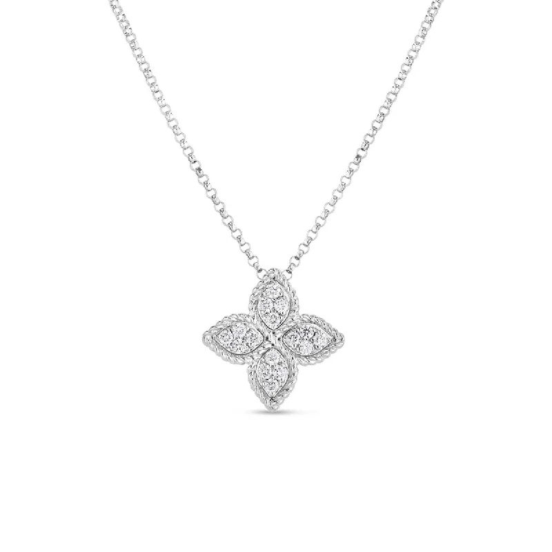 Women’s silver heart necklaces-Medium Princess Flower Diamond Pendant