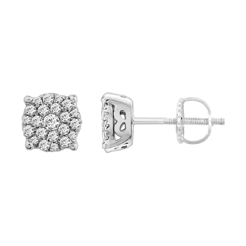 Women’s oval dangle earrings-LADIES EARRINGS 0.25CT ROUND DIAMOND 10K WHITE GOLD