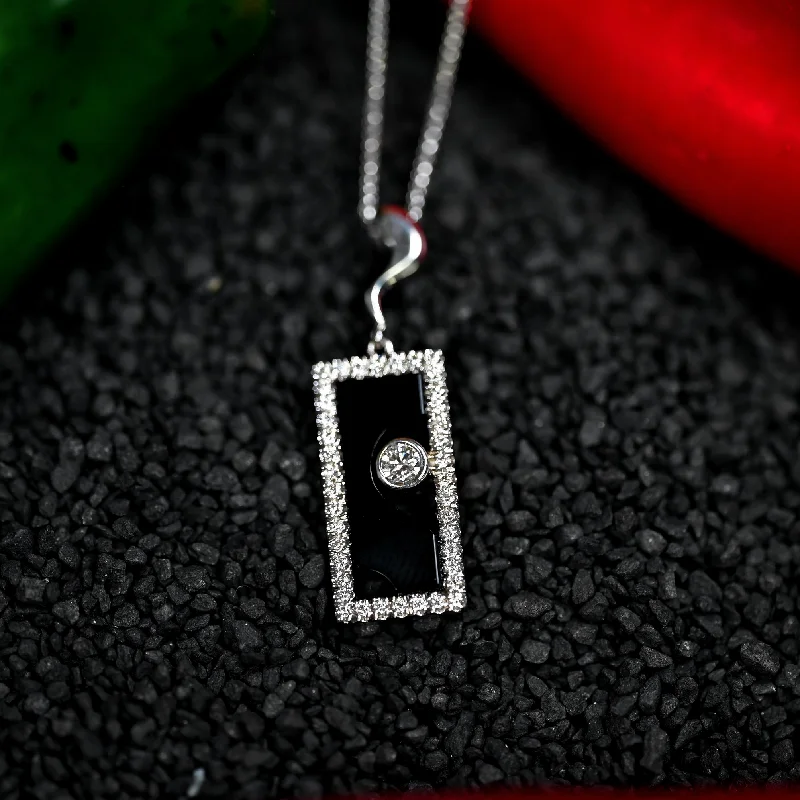 Women’s designer necklaces-.35CTW NATURAL DIAMOND AND ONXY PENDANT