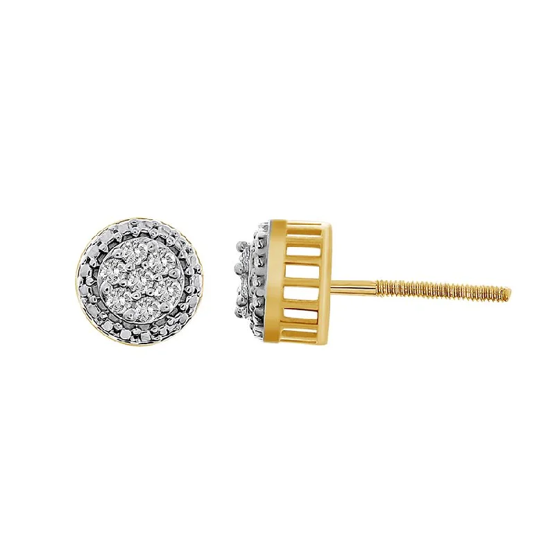 Women’s huggie earrings-MEN'S STUD EARRINGS 0.25CT ROUND DIAMOND 10K YELLOW GOLD