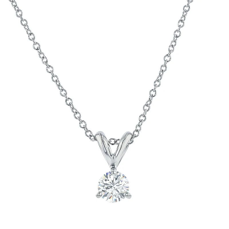 Women’s antique-style necklaces-14K WHITE GOLD 1 ROUND BRILLIANT DIAMOND=0.33CT (H-I/SI2) PENDANT ON 16" CHAIN