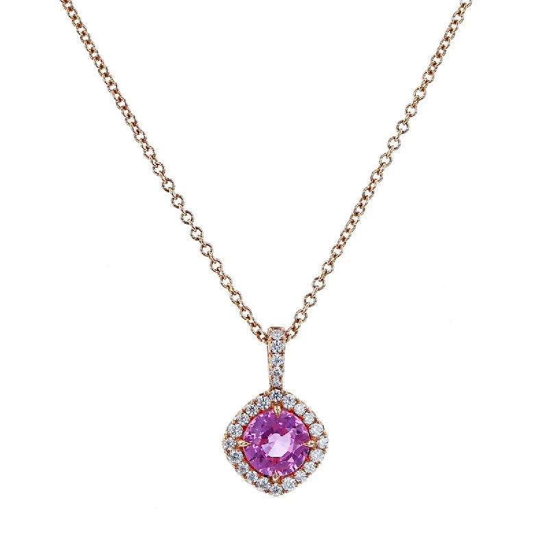 Women’s silk thread necklaces-Pink Sapphire and Diamond Halo Dore Pendant