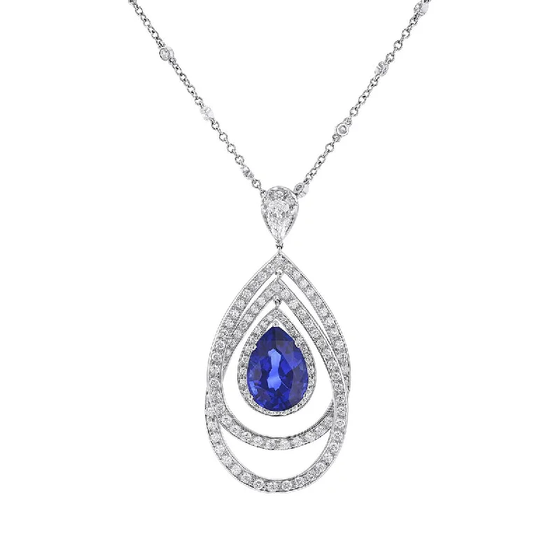 Women’s heart pendant necklaces-Platinum Triple Halo Sapphire and Diamond Pendant