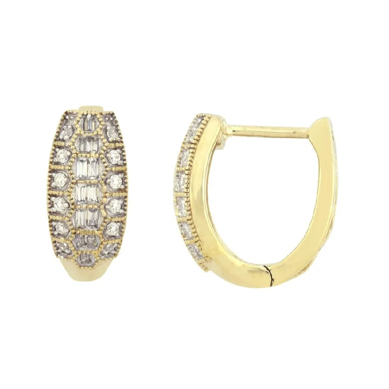 Women’s personalized earrings-LADIES HOOP EARRINGS 0.50CT ROUND/BAGUETTE DIAMOND 10K YELLOW GOLD