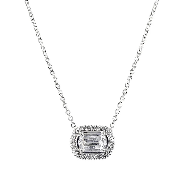 Women’s layered gold necklaces-L'Amour Crisscut Diamond Halo Pendant