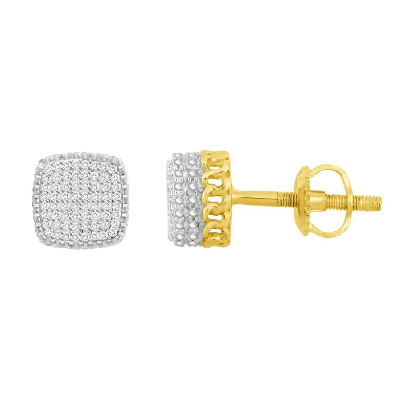 Women’s stud earrings-LADIES EARRINGS 0.25CT ROUND DIAMOND 10K YELLOW GOLD