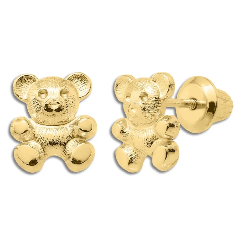 Women’s butterfly earrings-Kiddie Kraft 14KT Yellow Gold Stud Teddy Bear Earrings