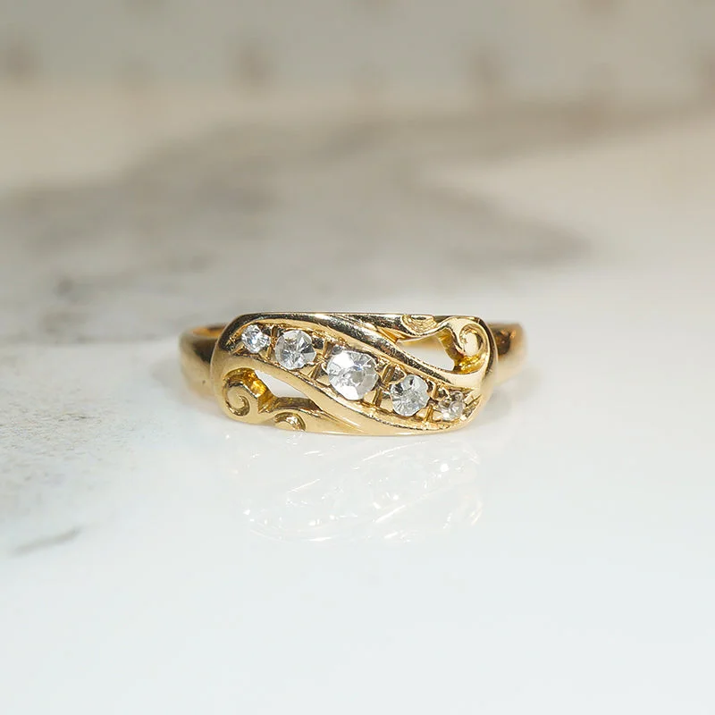 Women’s platinum engagement rings-Edwardian Diamond & 18ct Gold Flourish Band