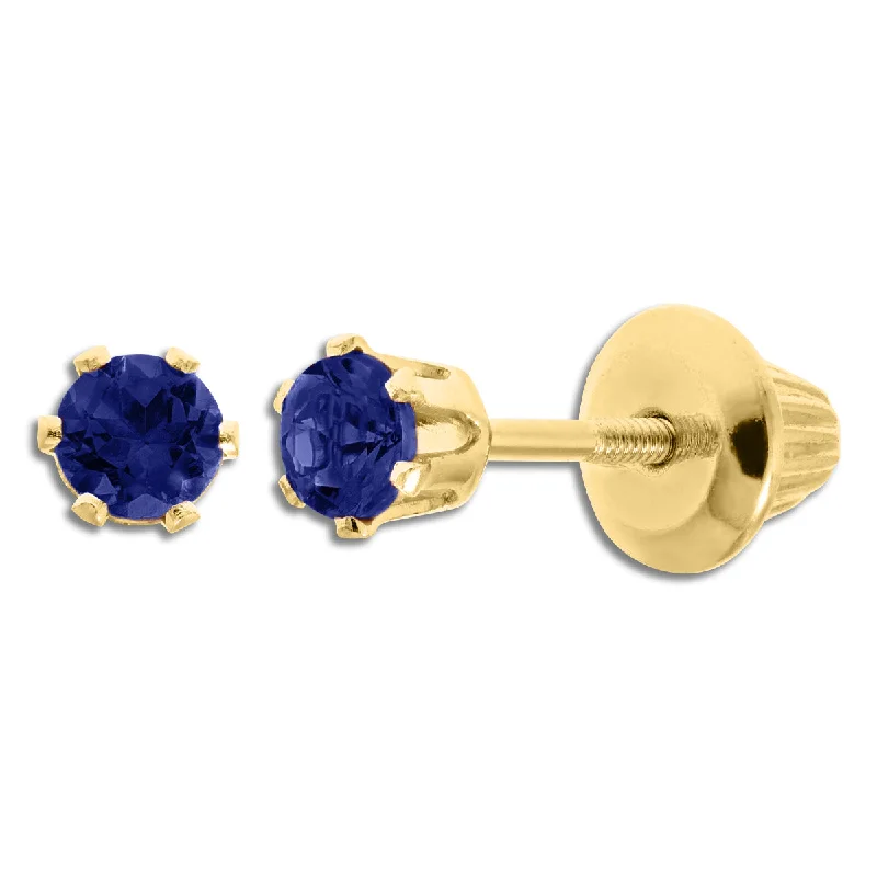 Women’s gold-plated earrings-Kiddie Kraft 14KT Yellow Gold Round Sapphire Childrens Birthstone Stud Earrings