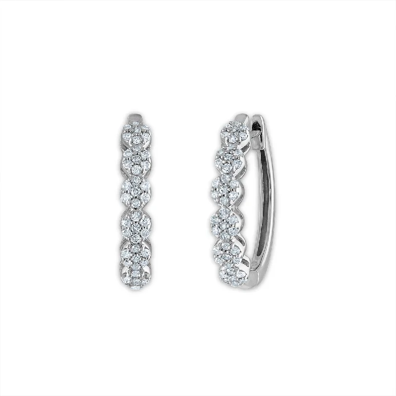 Women’s pearl stud earrings-1/3 CTW Diamond Cluster Hoop Earrings in 10KT White Gold