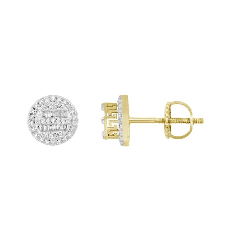 Women’s pink gemstone earrings-LADIES  EARRINGS 0.33CT ROUND/BAGUETTE DIAMOND 10K YELLOW GOLD