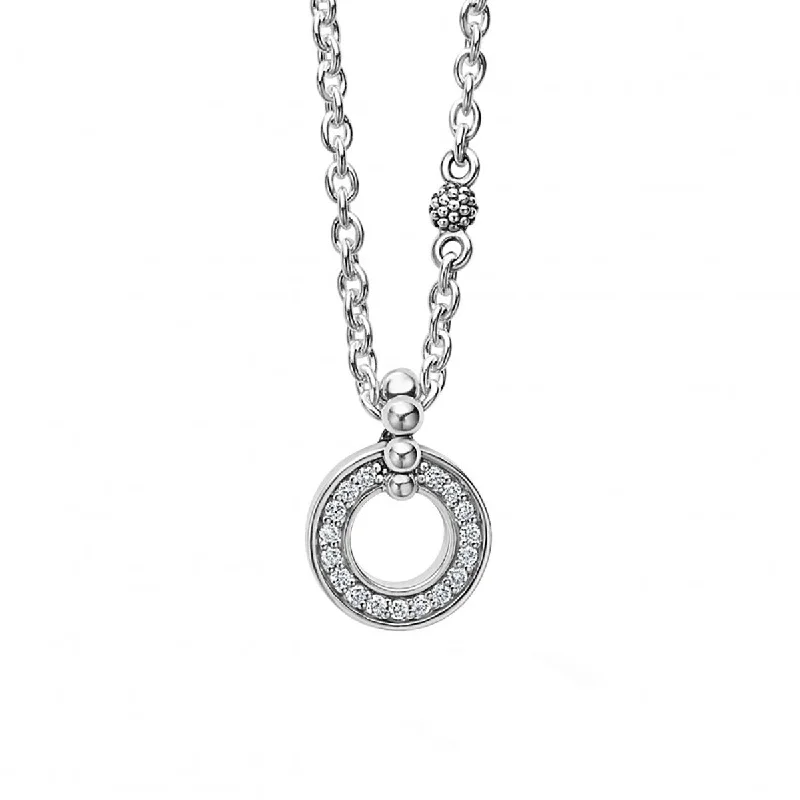 Women’s gold heart necklaces-0.14ct Diamond Caviar Spark 11mm Circle Pendant in Sterling Silver on  16-18" Chain