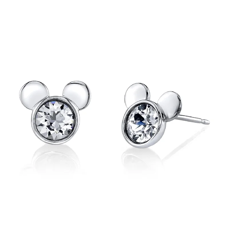 Women’s animal print earrings-Disney Sterling Silver Round Crystal Birthstone Mickey Mouse Stud Earrings