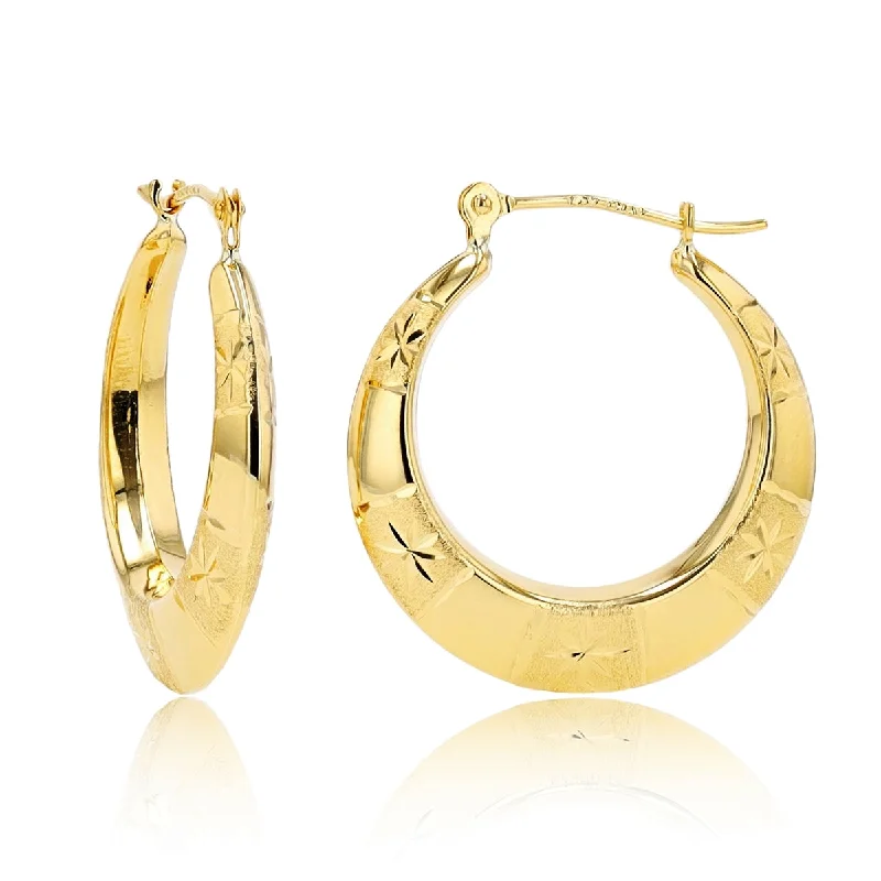 Women’s butterfly earrings-10KT Yellow Gold 3.6X23MM Diamond-cut Hoop Earrings