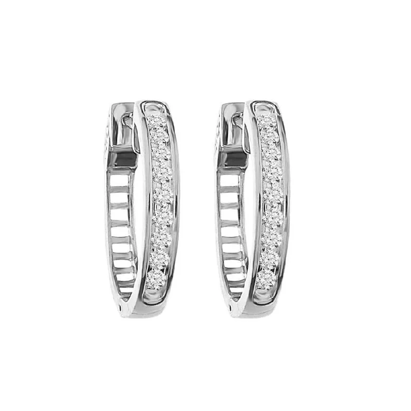 Women’s sapphire earrings-LADIES HOOP EARRINGS 0.50CT ROUND DIAMOND 10K WHITE GOLD