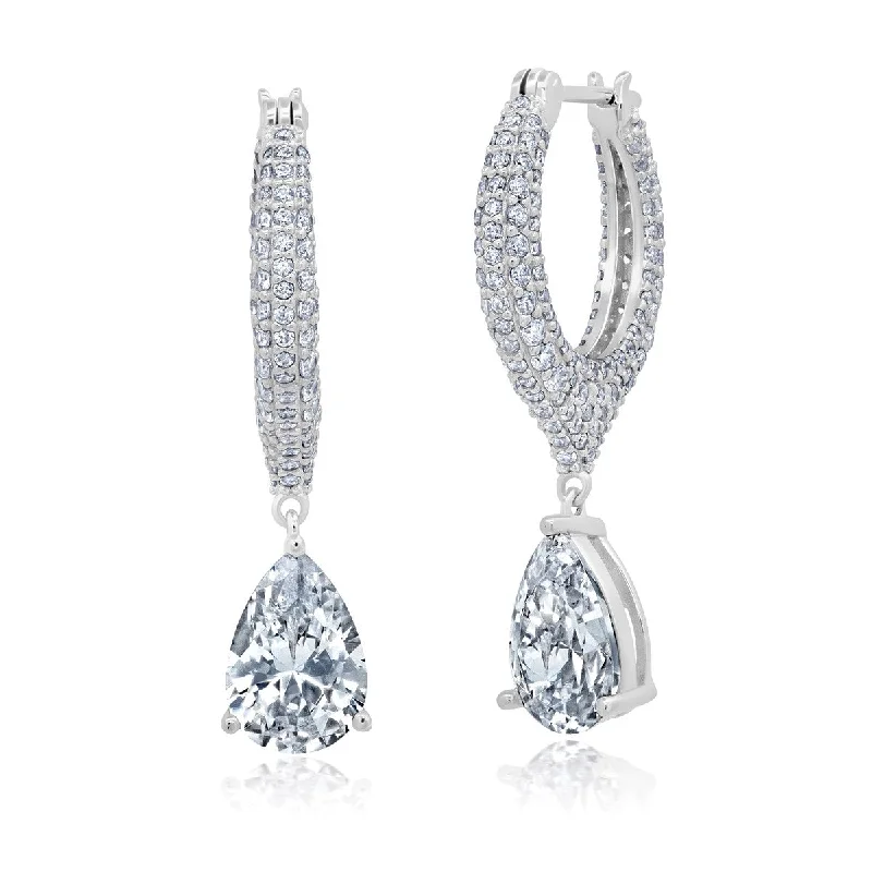 Women’s sparkly drop earrings-Crislu Platinum Plated Sterling Silver and Cubic Zirconia Earrings