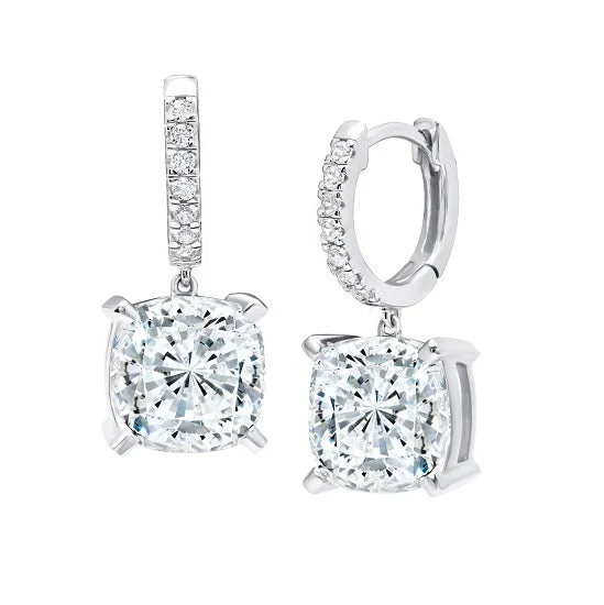 Women’s custom earrings-Crislu Platinum Plated Sterling Silver Cushion Cubic Zirconia Leverback Earrings