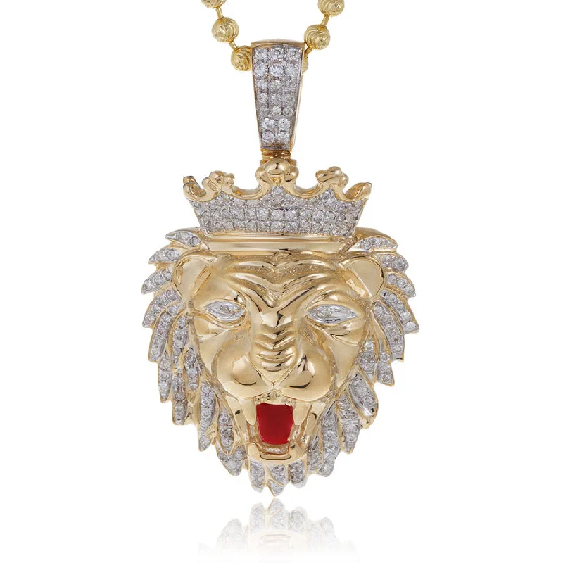 Women’s friendship necklaces-10k Yellow Gold .75ct Diamond Lion's Head Pendant