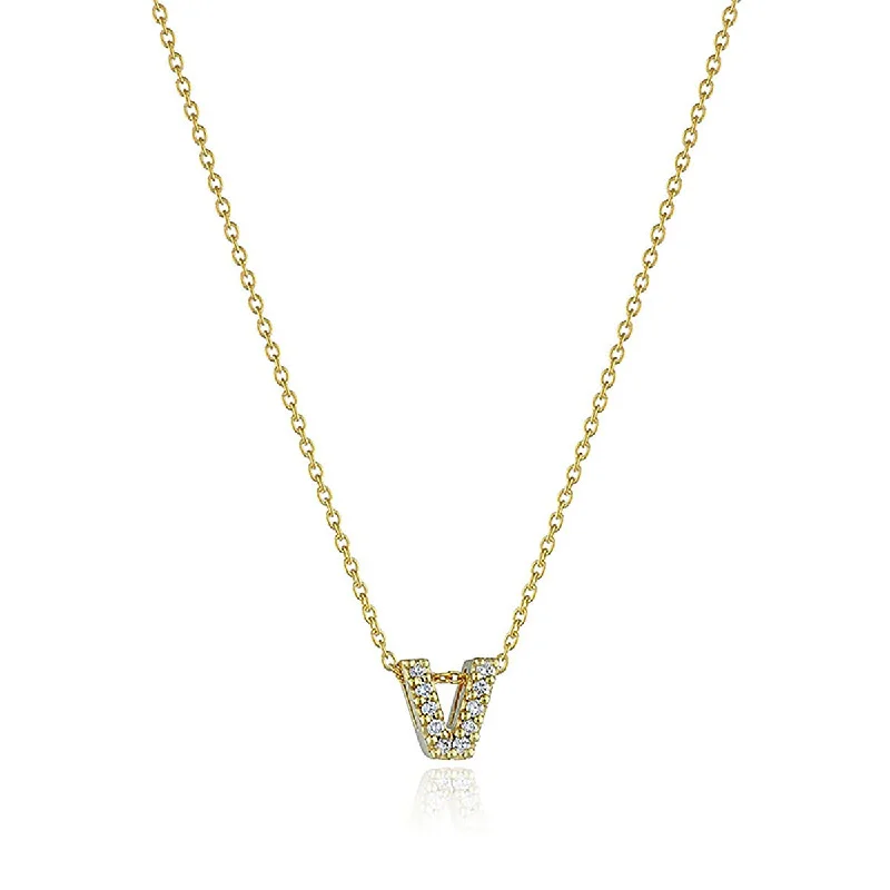 Women’s square pendants necklaces-Love Letter V Pendant with Diamonds