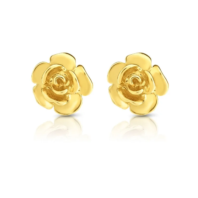 Women’s rectangular earrings-14KT Yellow Gold 9MM Flower Stud Earrings