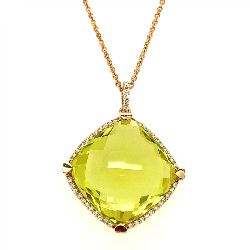 Women’s religious necklaces-Lemon Quartz Cushion Pendant with Diamonds 88