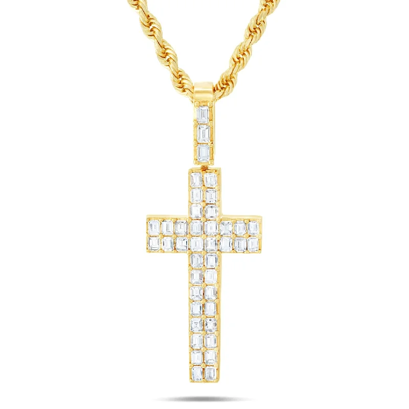 Women’s birthstone necklaces-14K Gold 2.70ct Emerald Diamond Cross Pendant